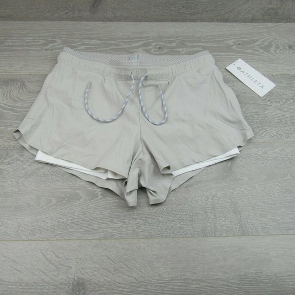 Athleta Trekkie Crest 2 in 1 Shortie Womens Size 12 Shorts Birch Grey NEW - Picture 3 of 9